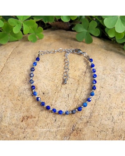 Bracelet fermoir lapis lazuli facetté 4mm