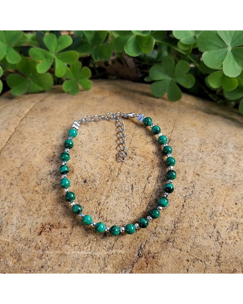 Bracelet fermoir malachite 4mm