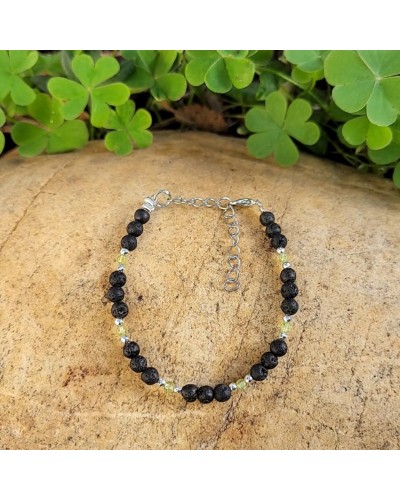 Bracelet fermoir Péridot et pierre de lave