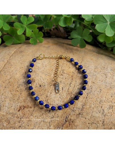 Bracelet fermoir lapis lazuli facetté 4mm doré