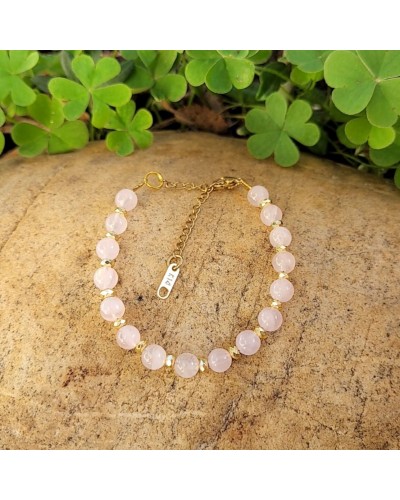 Bracelet doré en quartz rose de Madagascar